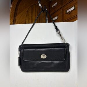 Vintage Late 90s Coach Legacy Leather Wristlet - Black/Silver